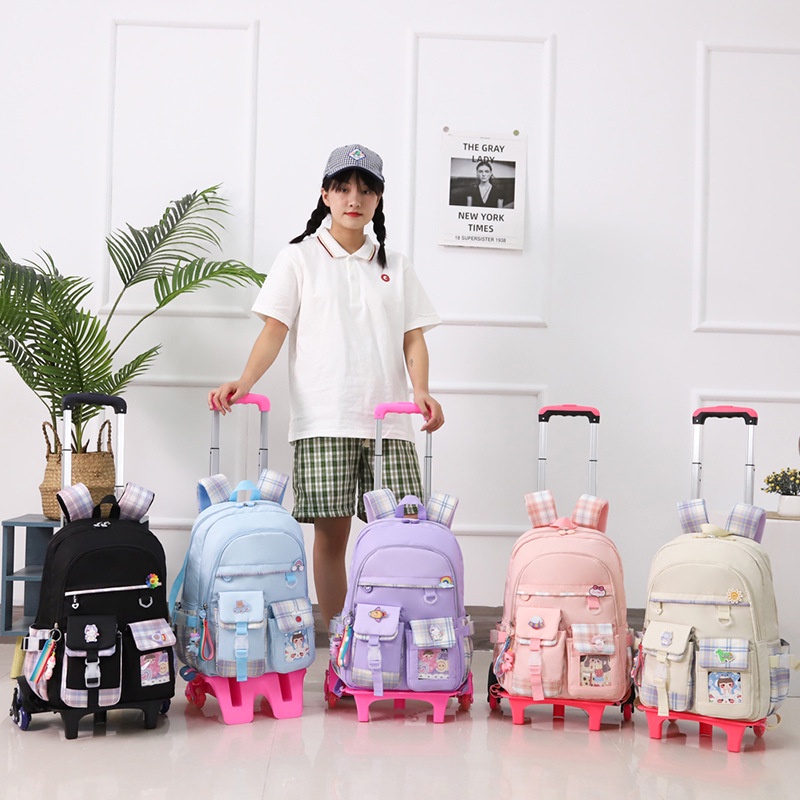 NEW 2/6 Wheels High Quality Girls Trolley Backpack Schoolbag with Wheels Orthopedic Bags for Children Schoolbag Rolling Backpack Bag