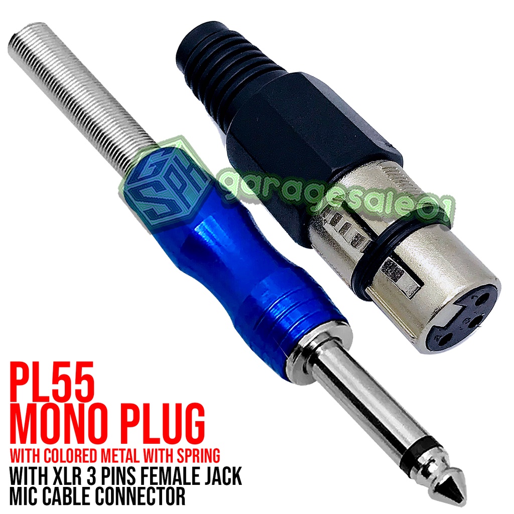 PL55 Mono Plug Colored Metal With Spring With XLR 3 Pins Female Jack