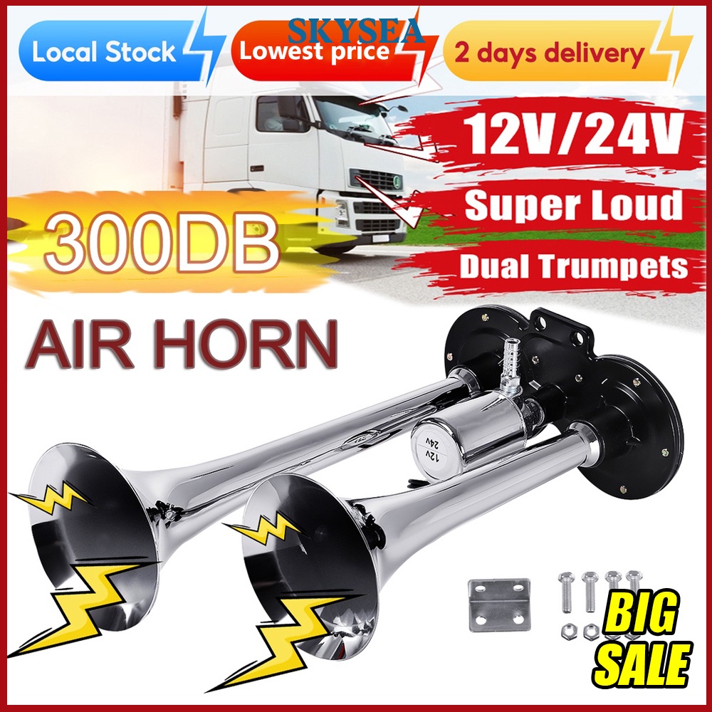 Super Loud Air Horn Dual Trumpet Truck 12v Train Truck Car Kit