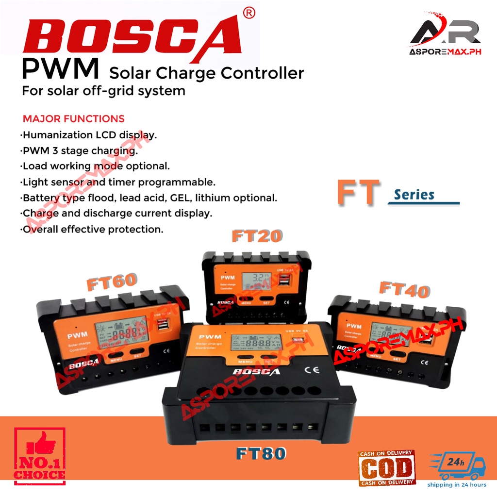 Bosca Pwm Solar Charge Controller 12v24v48v For Solar Off Grid System 10a20a30a40a50a60a 7438