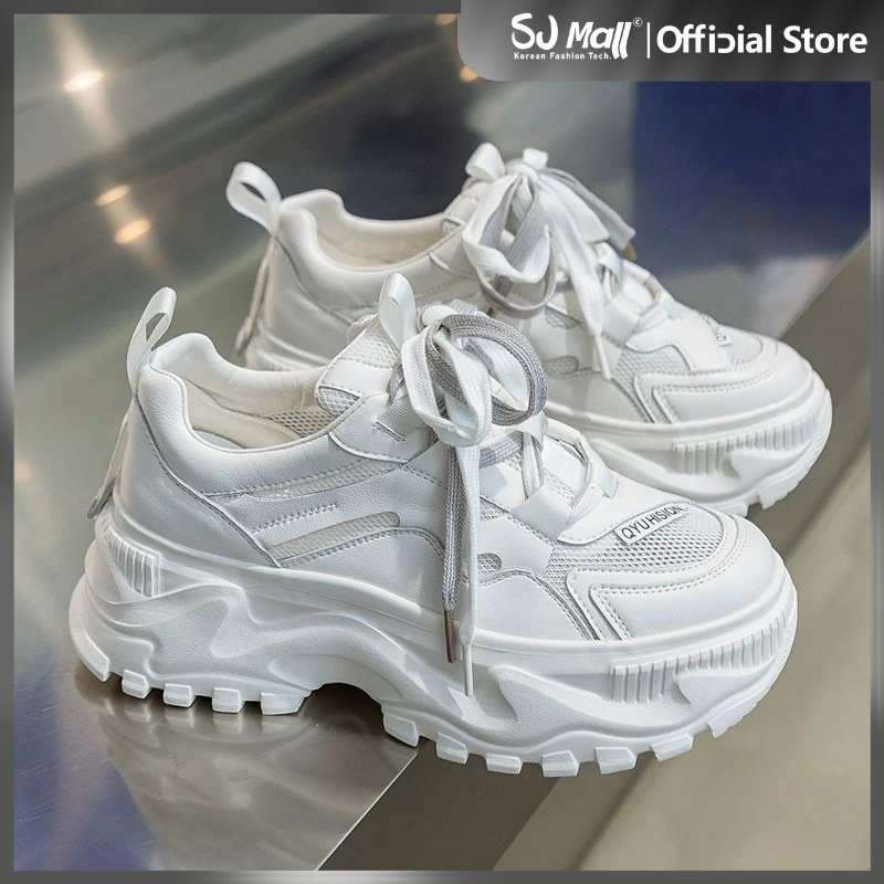 Korean Chunky High Cut Fashion White Rubber sneakers for women | Shopee ...