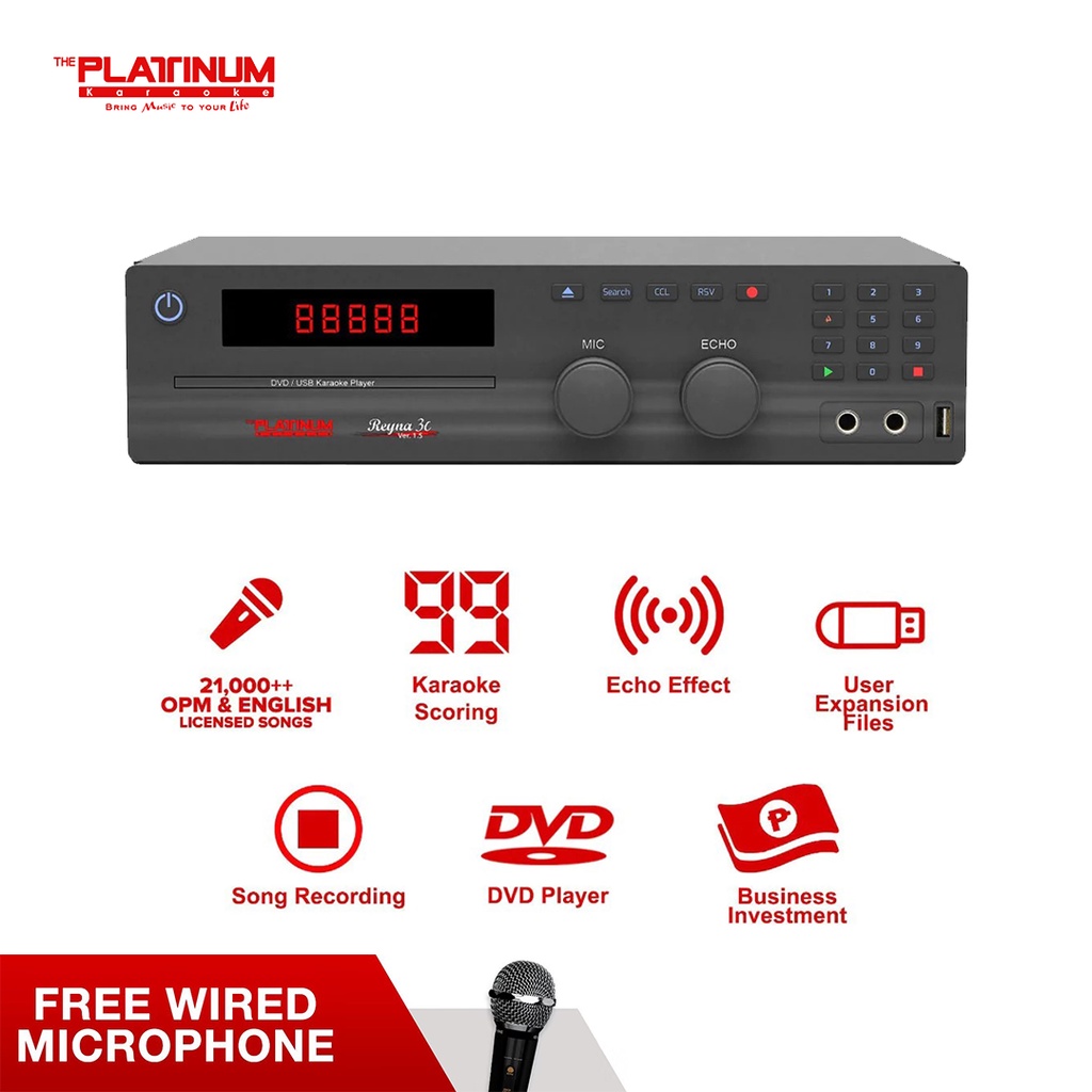 The Platinum Reyna 3C Karaoke Player with 21,000++ Songs and Free Wired