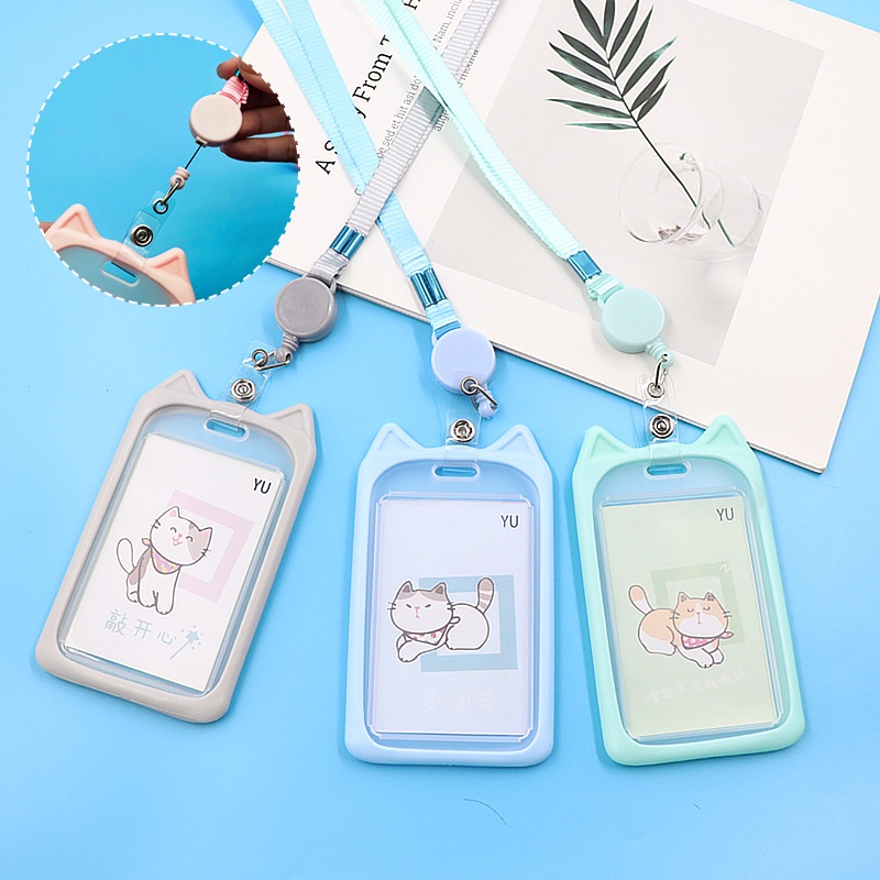 Lovely Retractable Neck Lanyard with ID Card Holder Protector Case