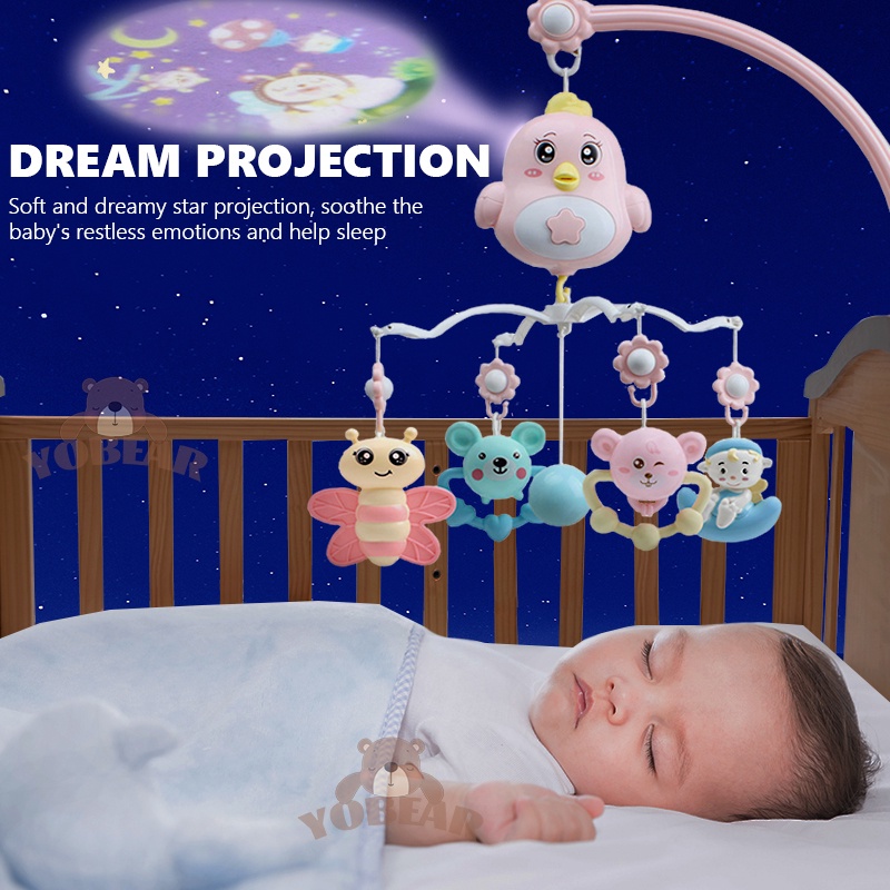 Crib Toys Hanging with Music Baby Bed Bell Remote Control Light