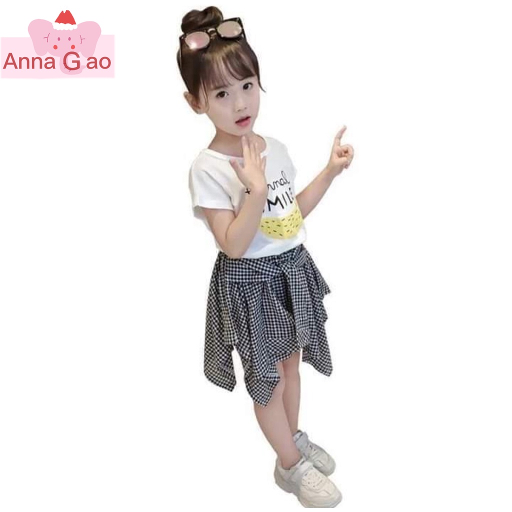 ANNA GAO Fashion Girls Checkered Skirt w/ White Top Sets 2Pcs Kids ...