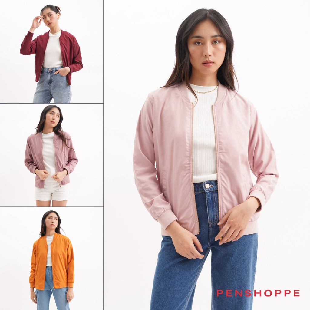 Penshoppe Basic Bomber Jacket For Women | Shopee Philippines