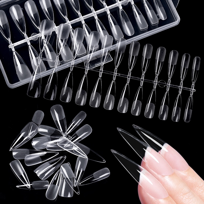 100/120pcs False Nails Artificial Full Cover Fake Tips Acrylic Clear ...