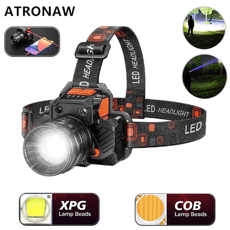 ATRONAW Headlamp Head Flashlight Headlight Water Proof Led Rechargeable