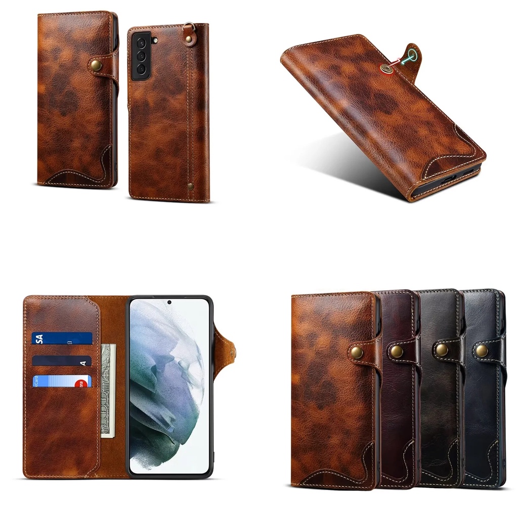 Genuine Leather Wallet Cover for Samsung Galaxy S22 S23 Plus Real