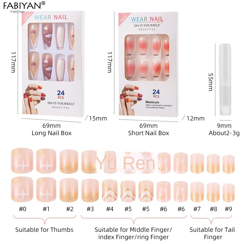 24 pcs Fake Nails Set With Glue Long Nails French Nail Care Nail fake