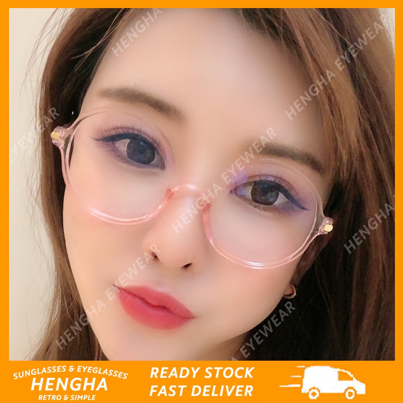 (HENGHA) Transparent Frame Round Eyeglasses Korean Fashion Anti Blue
