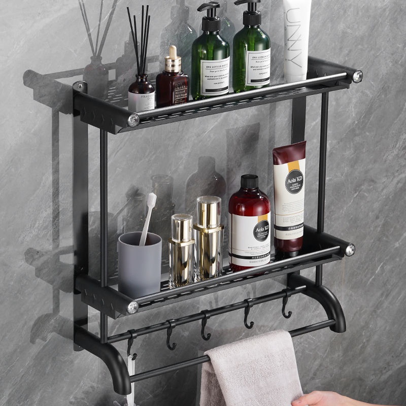 Non-Drilling Bathroom Organizer Rack Towel Rack Corner Shelf Holder ...