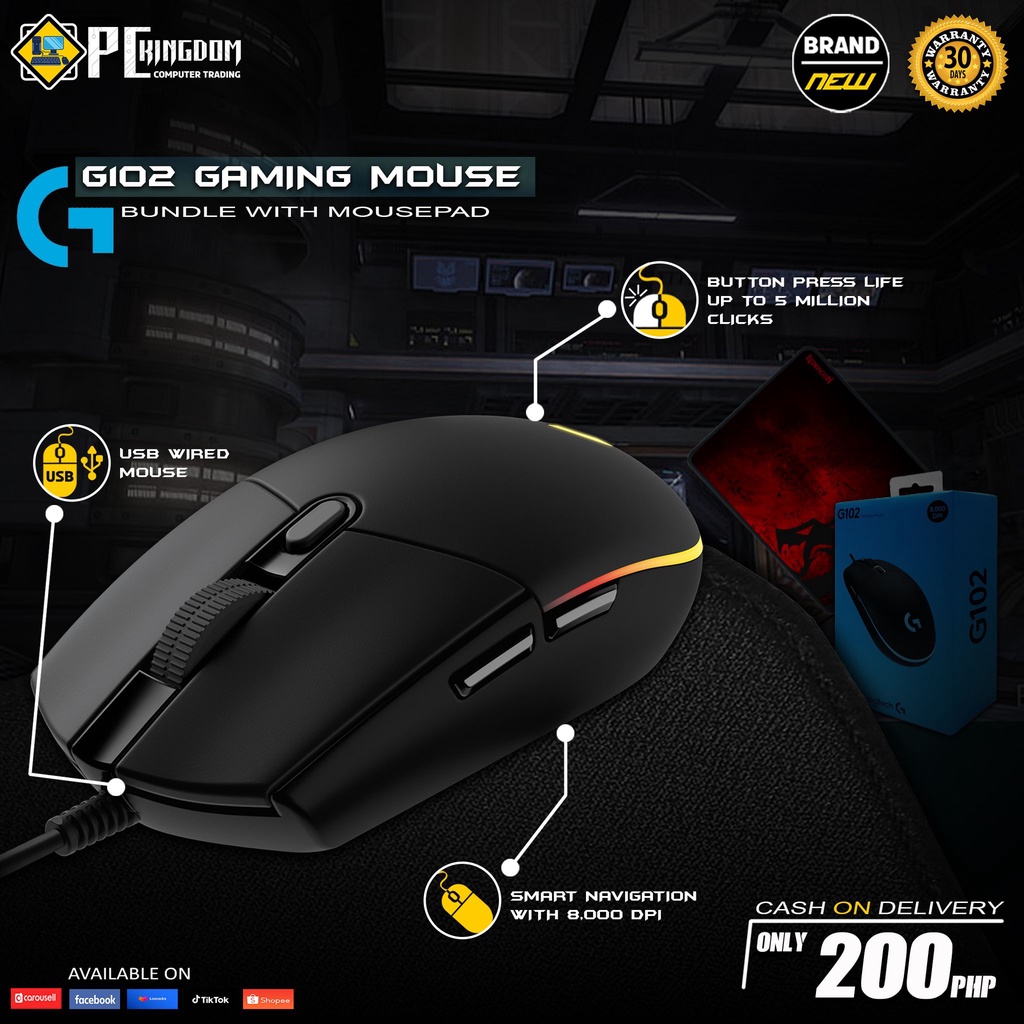 GAMING USB MOUSE HP M100 WIRED OTICAL G102 LIGHTSYNC GAMING MOUSE