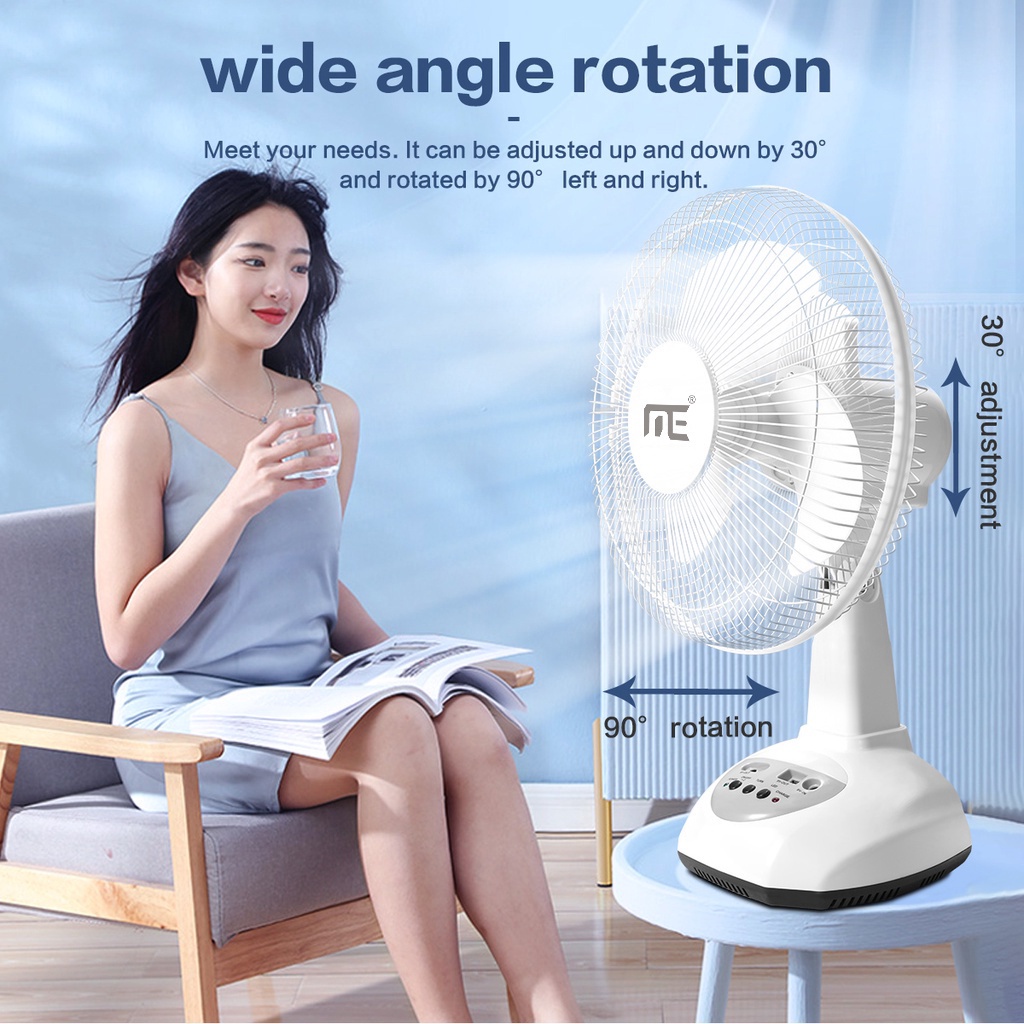 Solar electric fan 12“ 14” 16“ electric fan with solar fan and USB led lights stand electric fan - Image 3