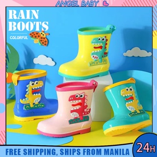 COD 2-13yrs old rainboots for kids 3D shoe for boy girl waterproof non-slip pink blue dinosaur