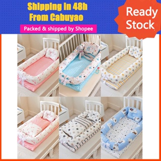 【Ship in 48h】Cotton Baby Bed + Baby Pillow Washable Crib + Baby Quilt for Baby Removable Baby Nest with Pillow Infant Baby Bed Set Extended Baby Bed Bumper