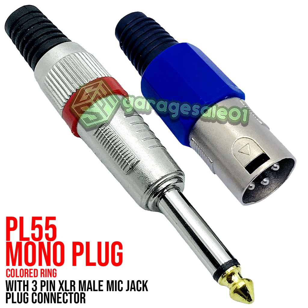 PL55 Mono Plug Colored Rings With XLR 3 Pin Male MIC Jack Plug Audio