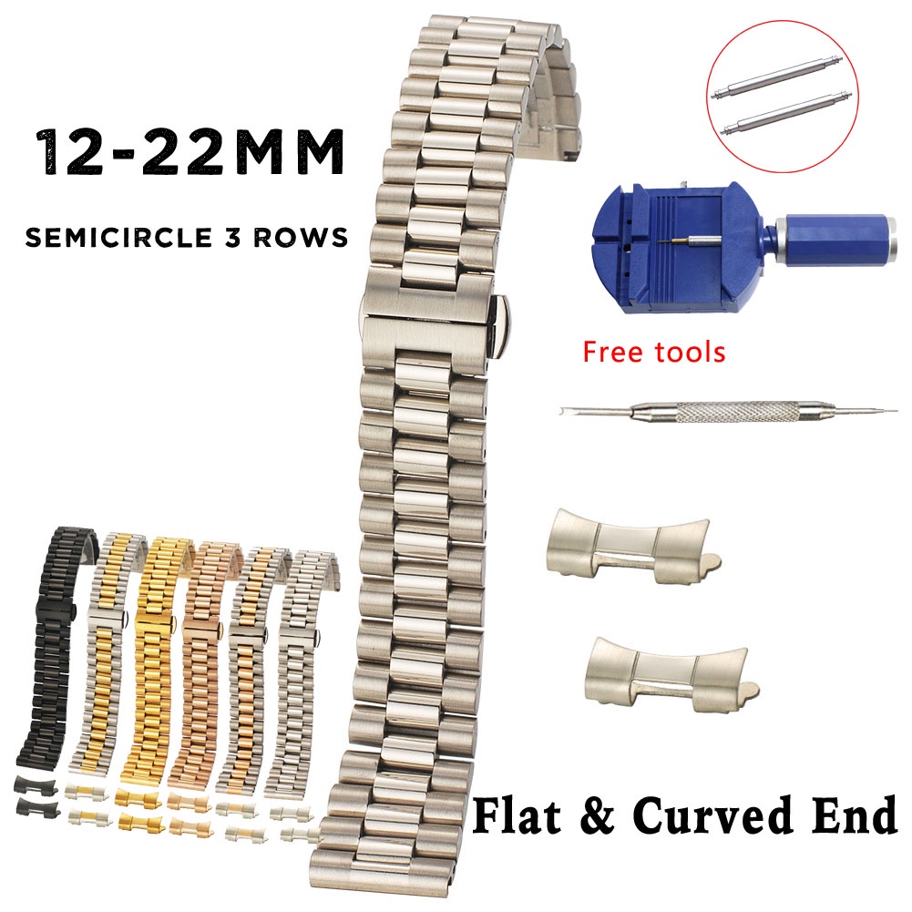 Solid 2in1 Straight Curved End Stainless Steel Watch Band 10 12 13 14 16 17 18mm 19 20mm 21 22mm 2911