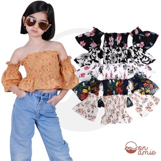 MONAMIEPH CLOVER KIDS BABY GIRL OFF SHOULDER BELL SLEEVES SMOCKING DAILY BASIC TOP 8106 #1
