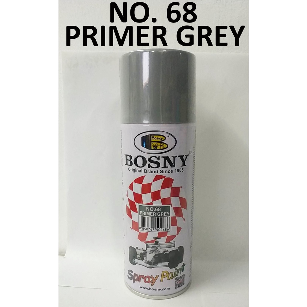 BOSNY SPRAY PAINT NO. 68 PRIMER GREY GRAY ( 300 GRAMS PER CAN ) QUICK
