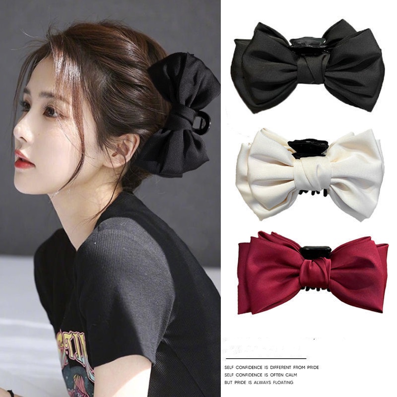 Black Double-Sided Bow Grab Clip Shark Large Classy Plate Hair Top Back ...
