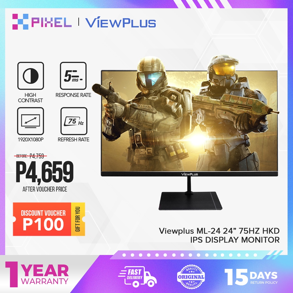 ViewPlus ML24 24 Inches 75Hz, HKD Screen VGA and HDMI Cable IPS