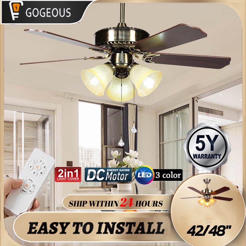 GOGEOUS 42/48 inches Ceiling fan Wood Blade with Light industrial