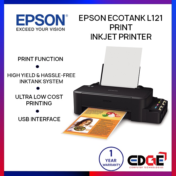 Edge Epson Ecotank L121 A4 Ink Tank Printer Shopee Philippines 3446
