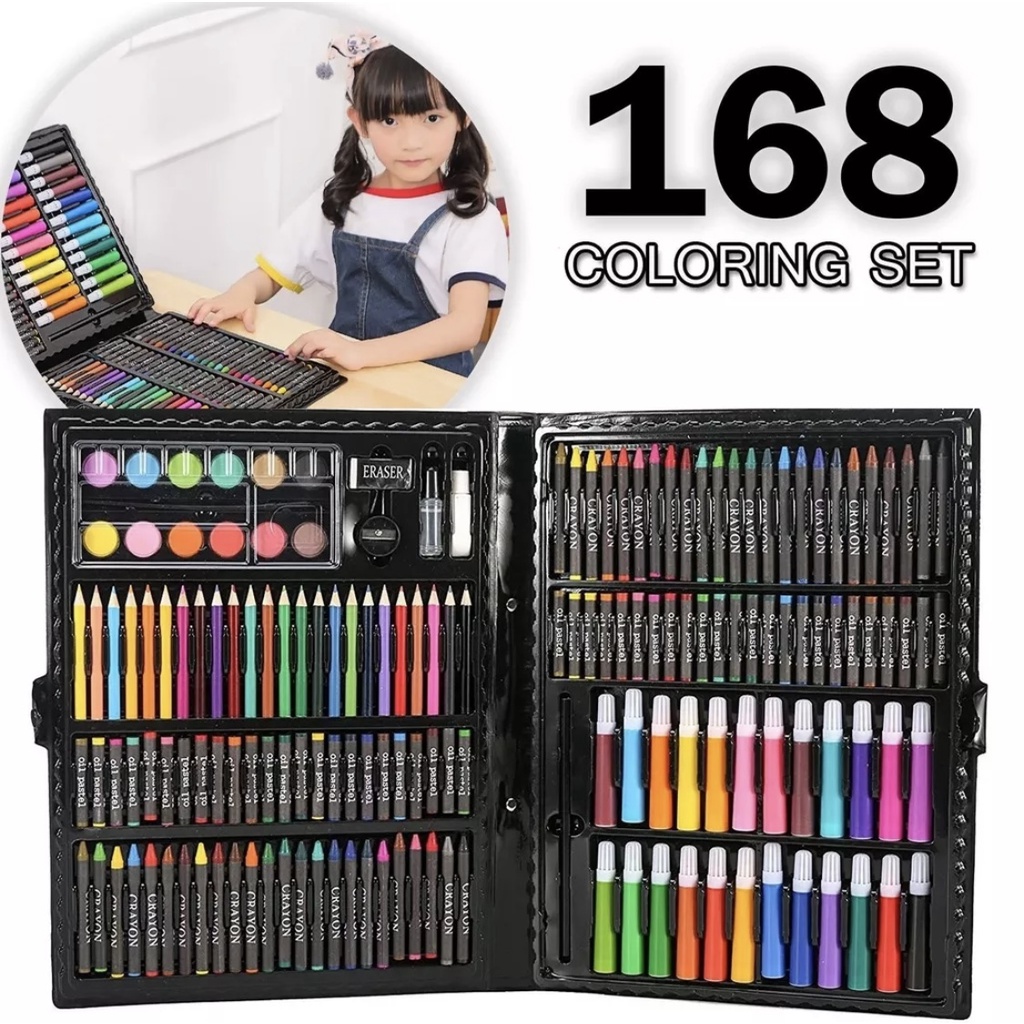 Super Mega Art Set 168pcs of Coloring Materials for Kids Crayons Oil