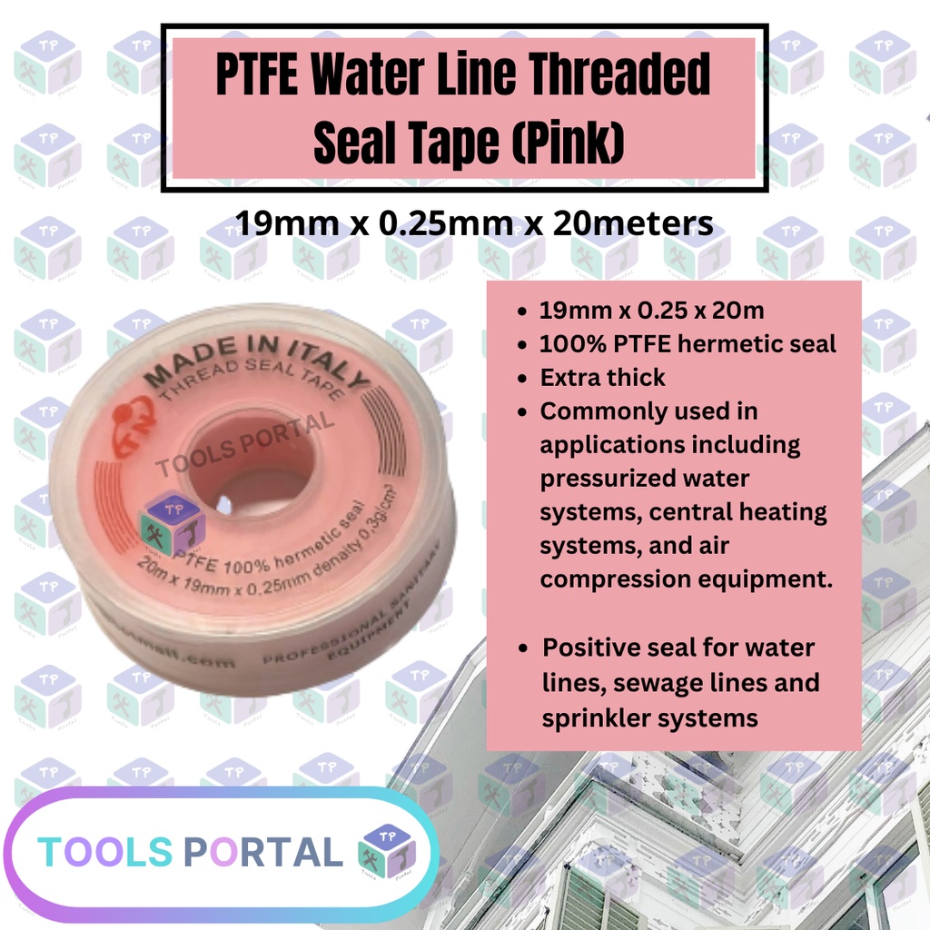PTFE Water Line Thread Seal Tape 19mm x 0.25mm x 20m (Pink) Shopee