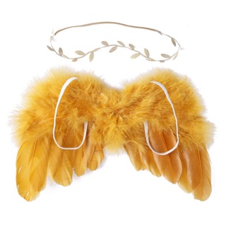 SPORTHEALTH 2pcs/Set 0-6M Baby Leaf Hairband Feather Angel Wings Cute Photography Props #2