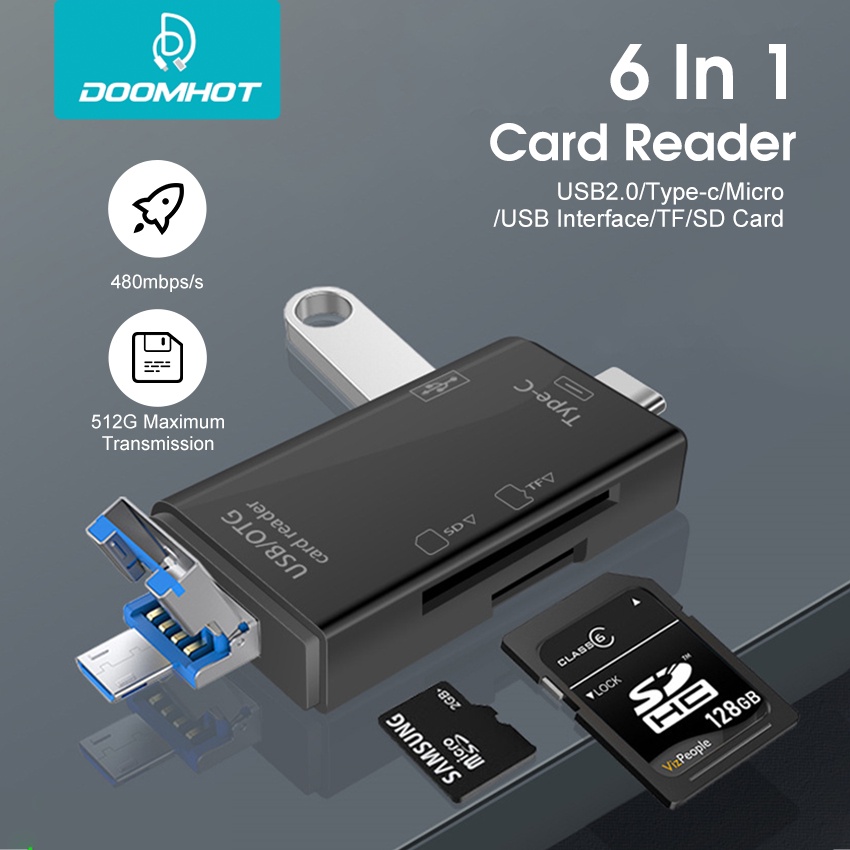 DoomHot Multifunctional 6In1 Card Reader USB C Memory Card Reader USB