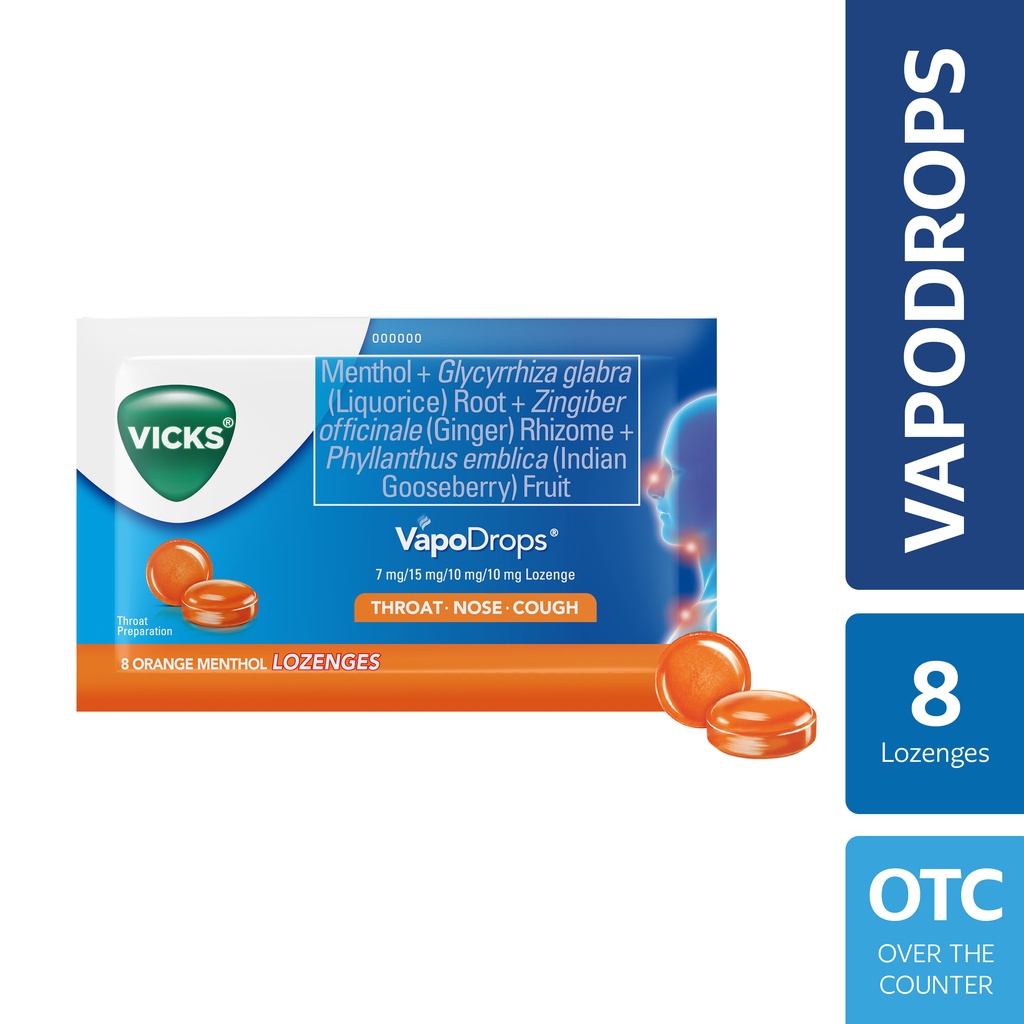 Vicks VapoDrops Orange Menthol, Relieves Sore Throat, Cough & Blocked