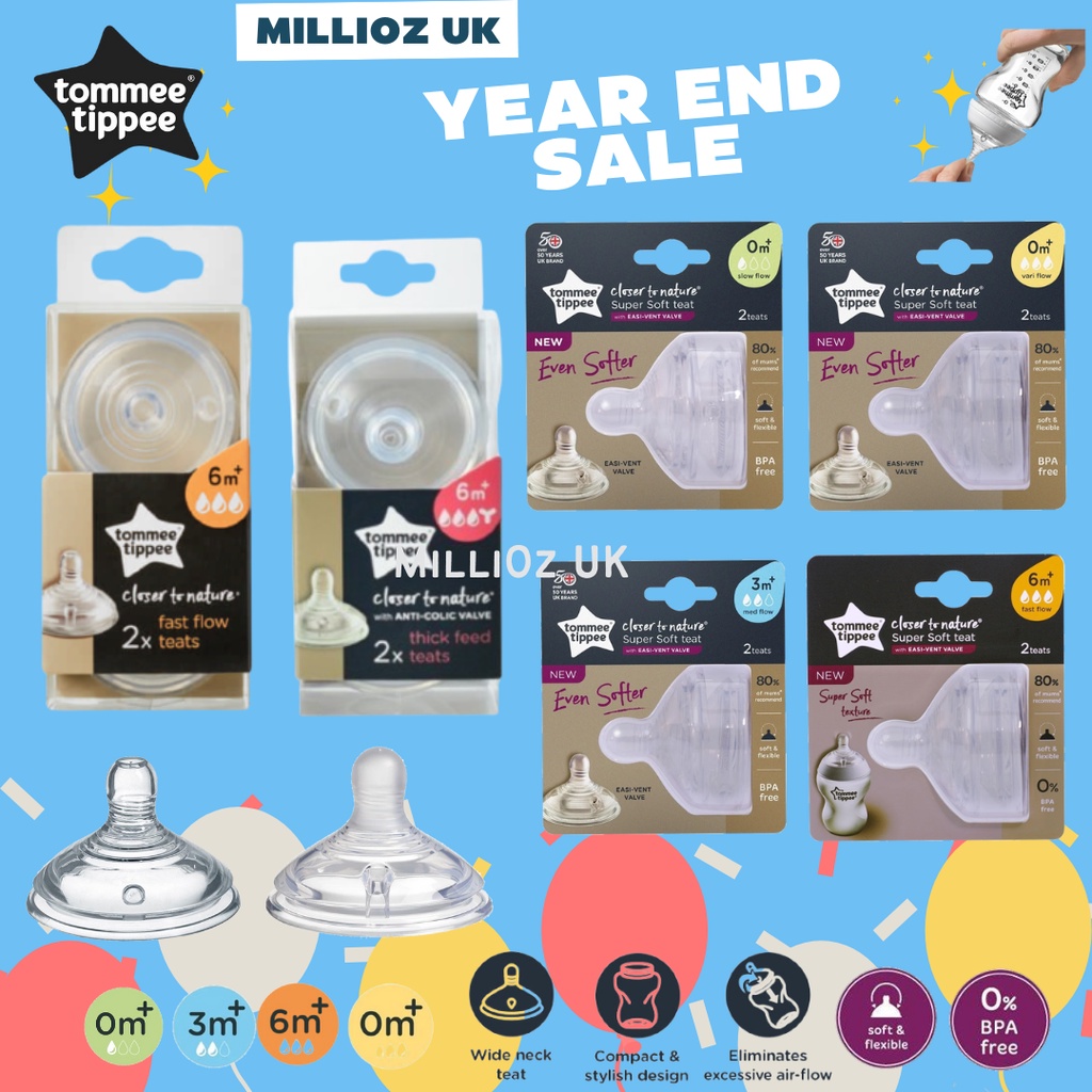 Tommee Tippee Soft or Super Soft Teat Slow Medium Fast Flow Closer to