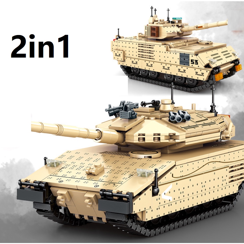 Mytopshop 659PCS MOC WW2 2in1 Merkava Main Battle Tank M2 Bradley