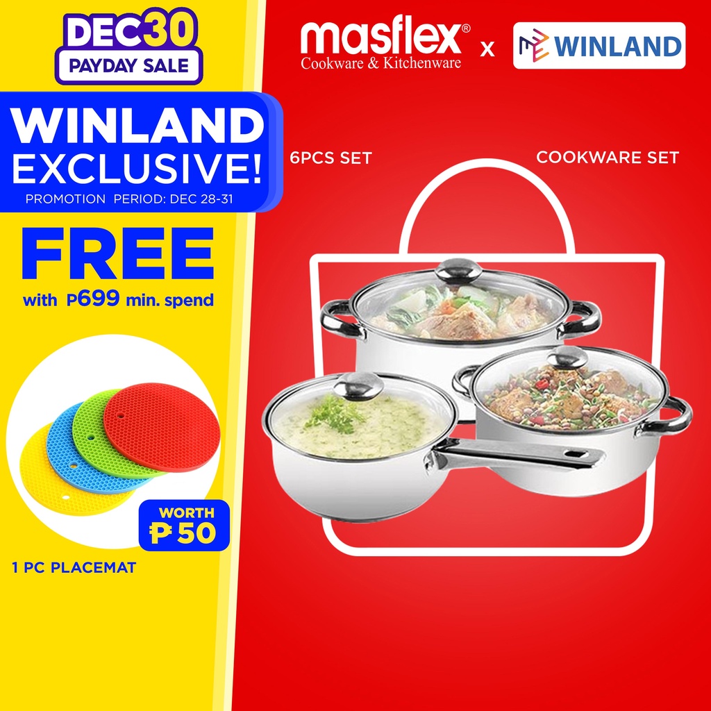 MASFLEX by Winland 6 Piece Stainless Steel Induction Cookware Set Casserole Sauce Pan RG937