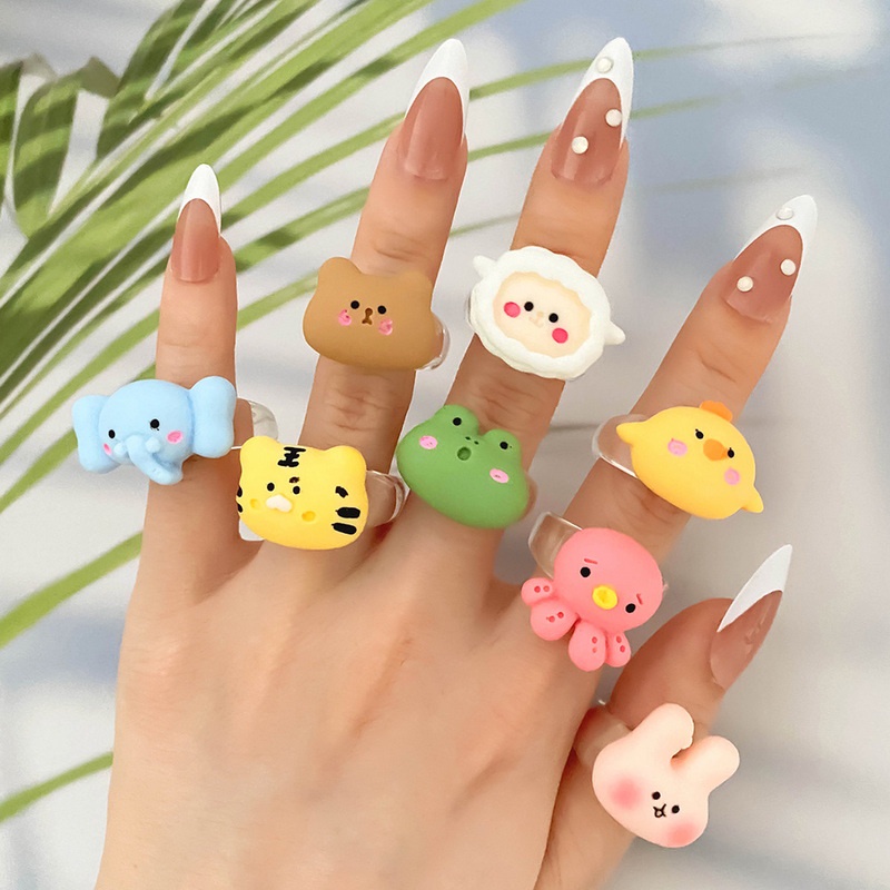 Cartoon Animal Ring Girl Lovely Frog Chicken Rabbit Bear Resin Kid's ...