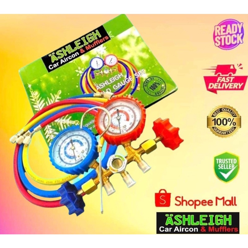Ashleigh Car Aircon MANIFOLD GAUGE SET with HOSE Heavy Duty set 134a