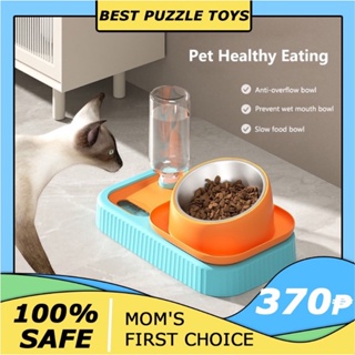 Elevated Dog Bowls 15°Tilted Cat Bowl 3 in 1 Detachable Stainless Steel Food & Water & Slow Feeder
