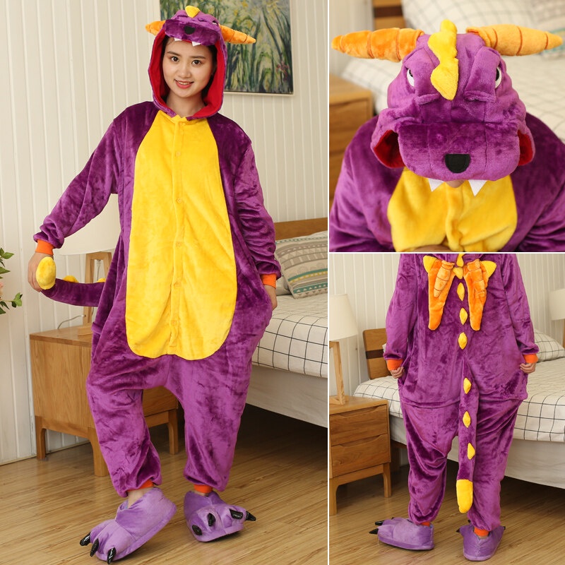 Kigurumi Adults Purple Dragon Onesie Pajamas Animal Pyjamas Winter
