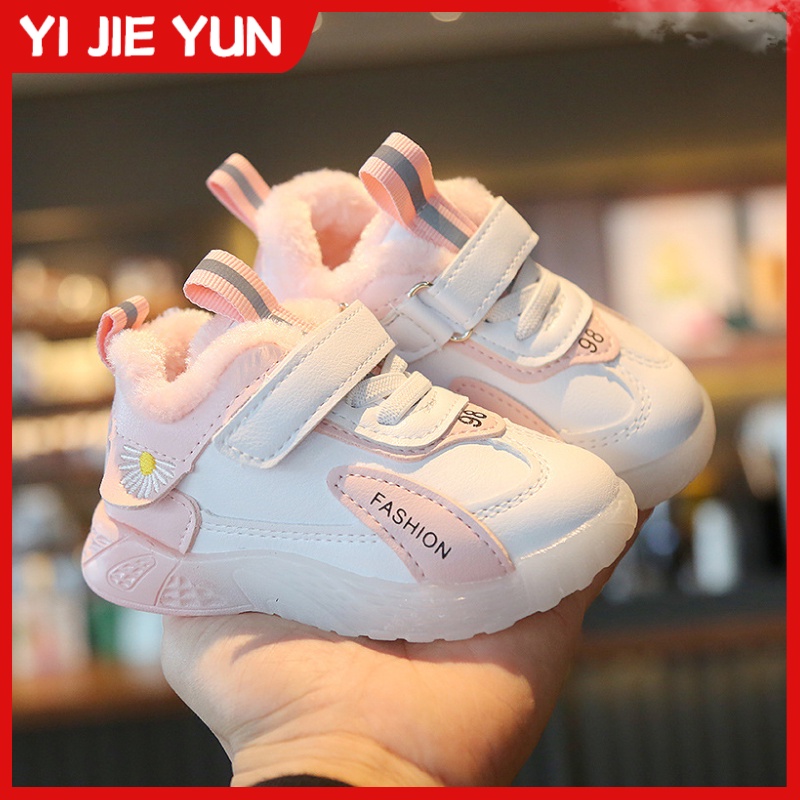 Children's sports shoes Winter plush baby shoes White sneaker shoes for