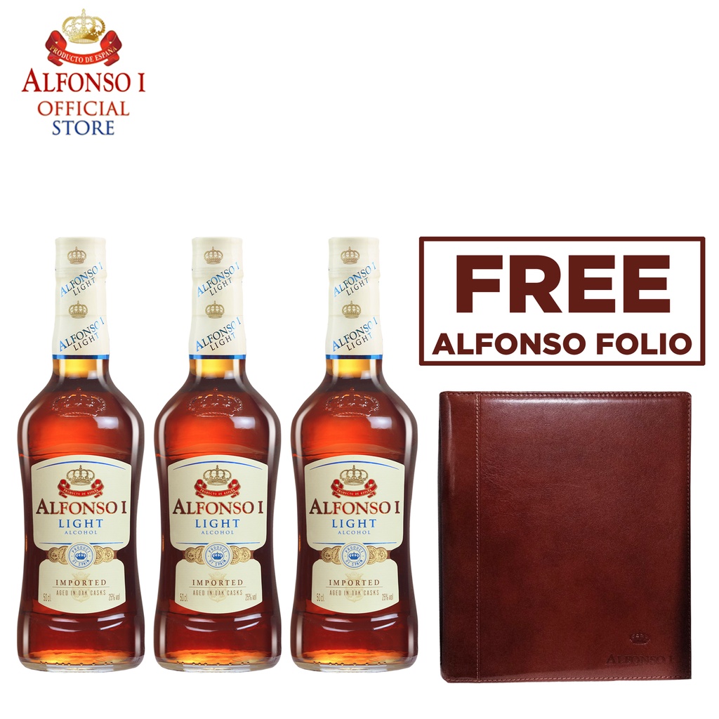 Alfonso Light 500ml Brandy 3 bottles Free Alfonso Folio (Maroon) Shopee Philippines