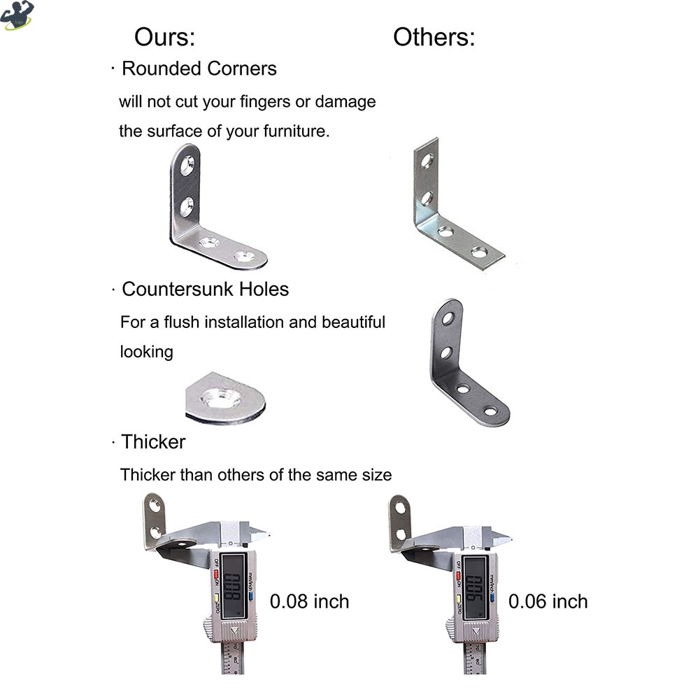 L Bracket Corner Brace Set Stainless Steel 40mm Height Metal Joint