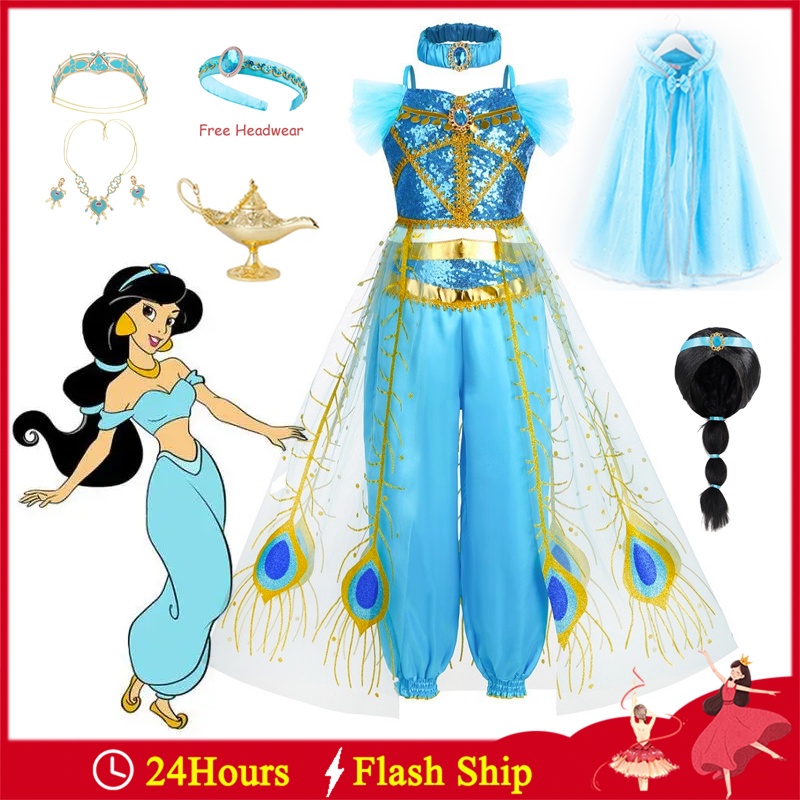 Princess Jasmine Aladdin Magic Lamp Christmas Dress For Kids Girl Latin 