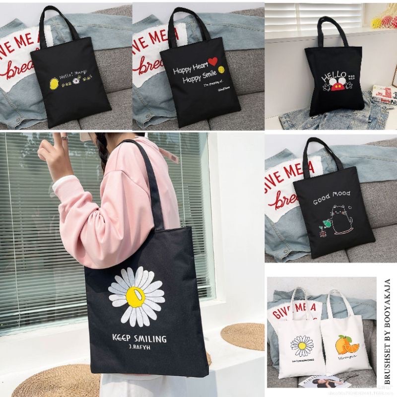 YY Korean New Fashion Canvas Tote Bag Black Canvas Shoulder Bag Simple ...