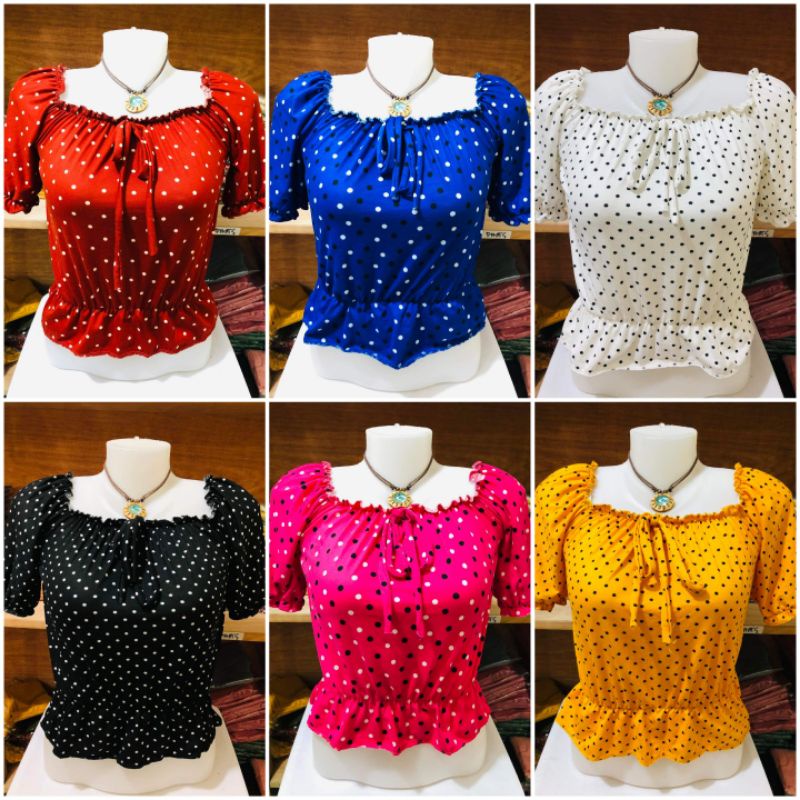 POLKA DOTS Ruffled Shoulder Tops ( Limited stock only ) | Shopee ...