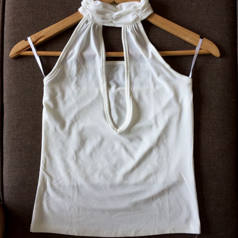 Preloved Vintage Cream Rusched Neck Band Halter Top (XSS) Shopee