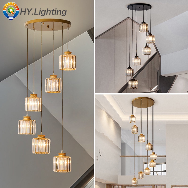 Crystal Stair Pendant Lamp High Ceiling Lamp LED Dining Room Chandelier Bedroom Decorative Lamp
