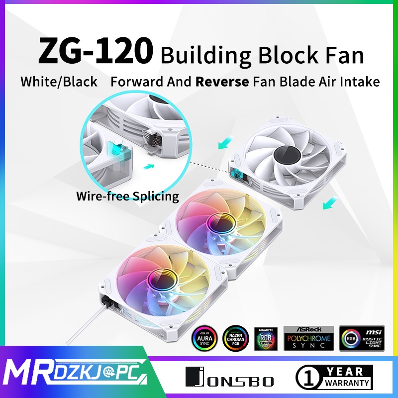 Jonsbo ZG120 ARGB Building Block Fan Black White Splicable Tandem