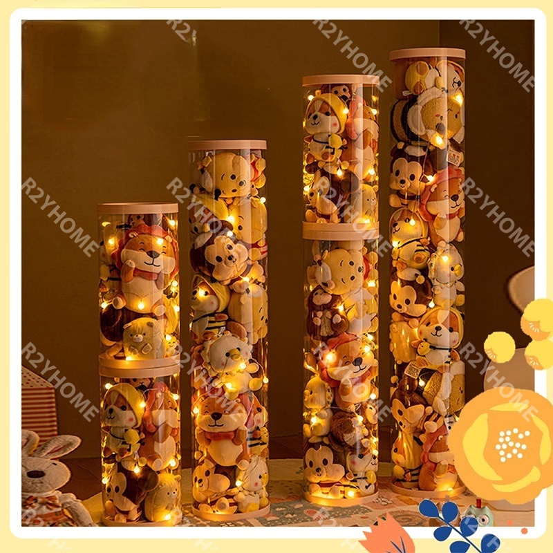 Transparent Stuff Doll Organizer Toy Storage Bucket Doll column Storage Tube Plush PVC Toy Box